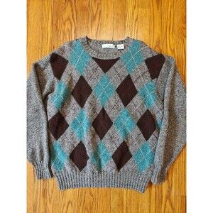 Vintage Shetland Wool Argyle Sweater Dadcore Brian Macneil Large Grandpacore